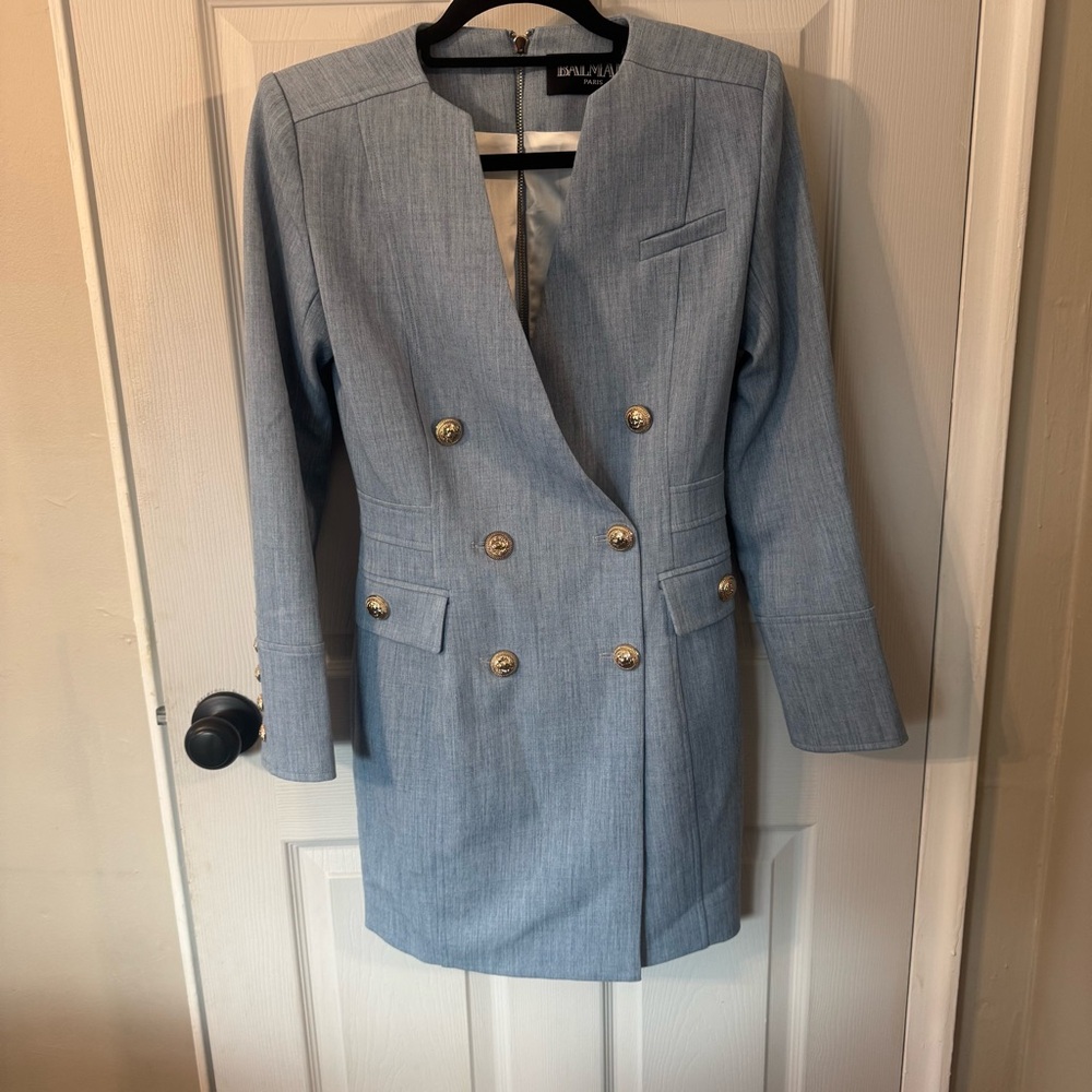 Authentic Balmain Blue Denim Double Breasted Mini Dress - Picture 7 of 11